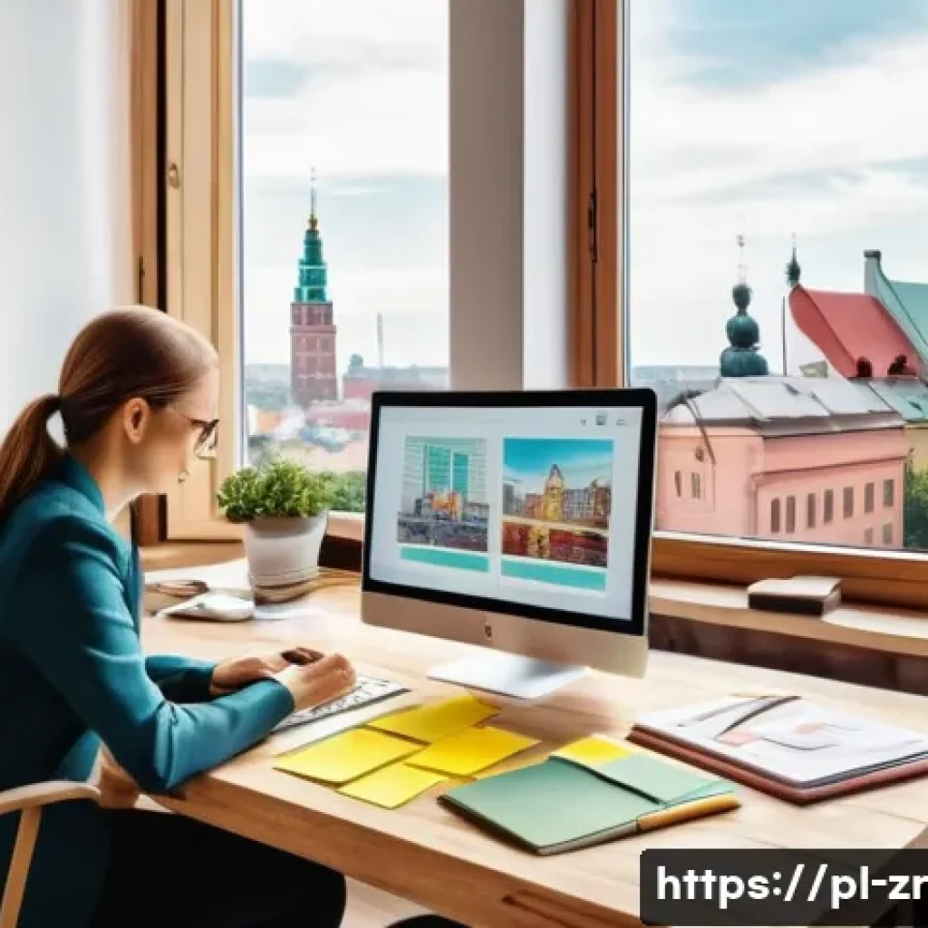 마켓플레이스에서의 경쟁 분석 방법 - A modern Polish online marketplace scene showing diverse small business sellers analyzing their prod...