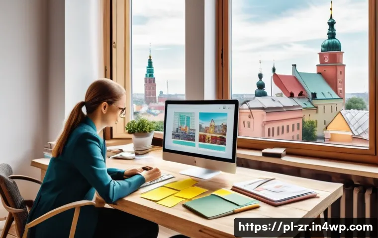 마켓플레이스에서의 경쟁 분석 방법 - A modern Polish online marketplace scene showing diverse small business sellers analyzing their prod...