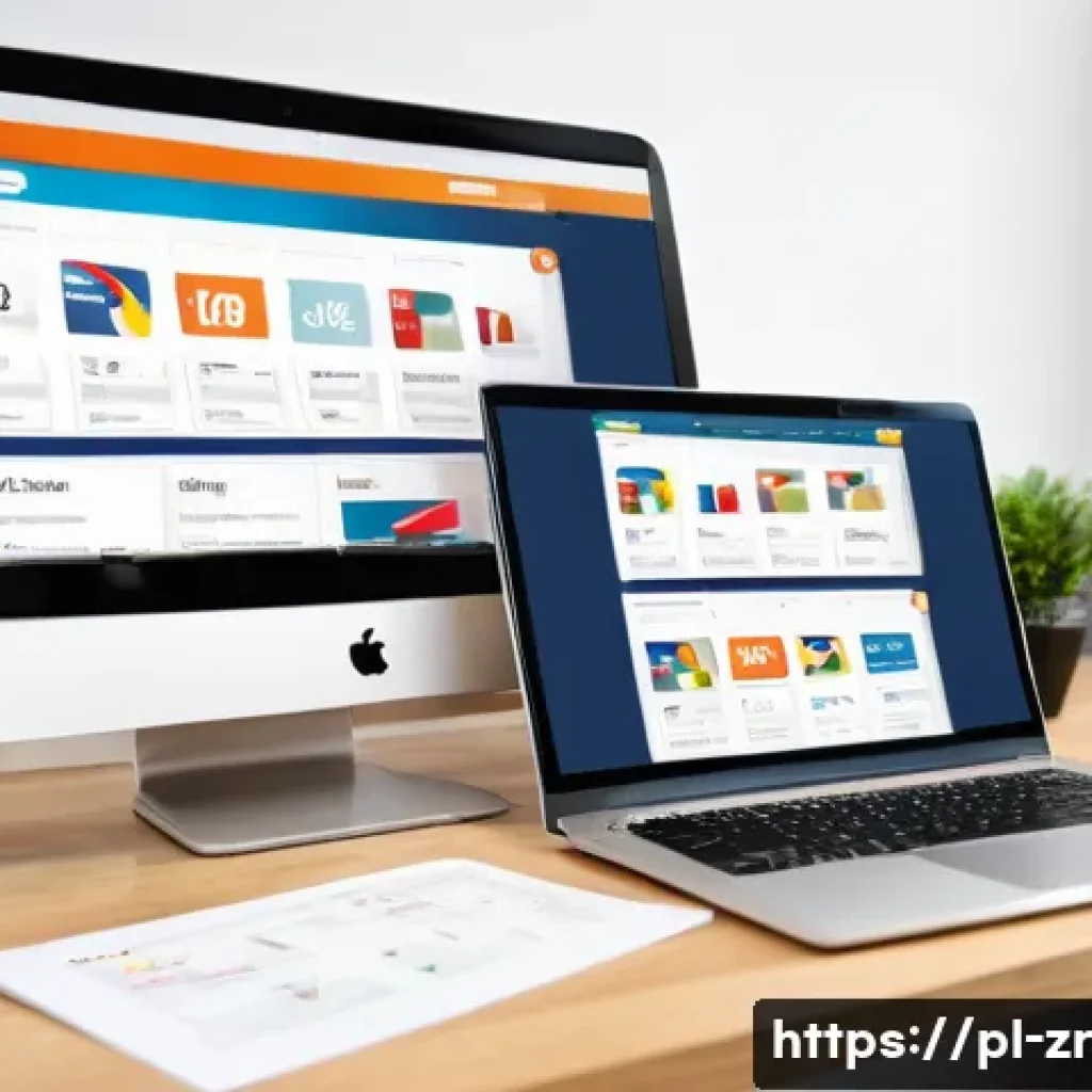 마켓플레이스의 채널 관리 및 최적화 전략 - A professional e-commerce workspace featuring a laptop displaying multiple Polish marketplace websit...