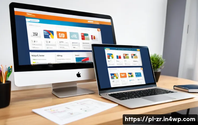 마켓플레이스의 채널 관리 및 최적화 전략 - A professional e-commerce workspace featuring a laptop displaying multiple Polish marketplace websit...