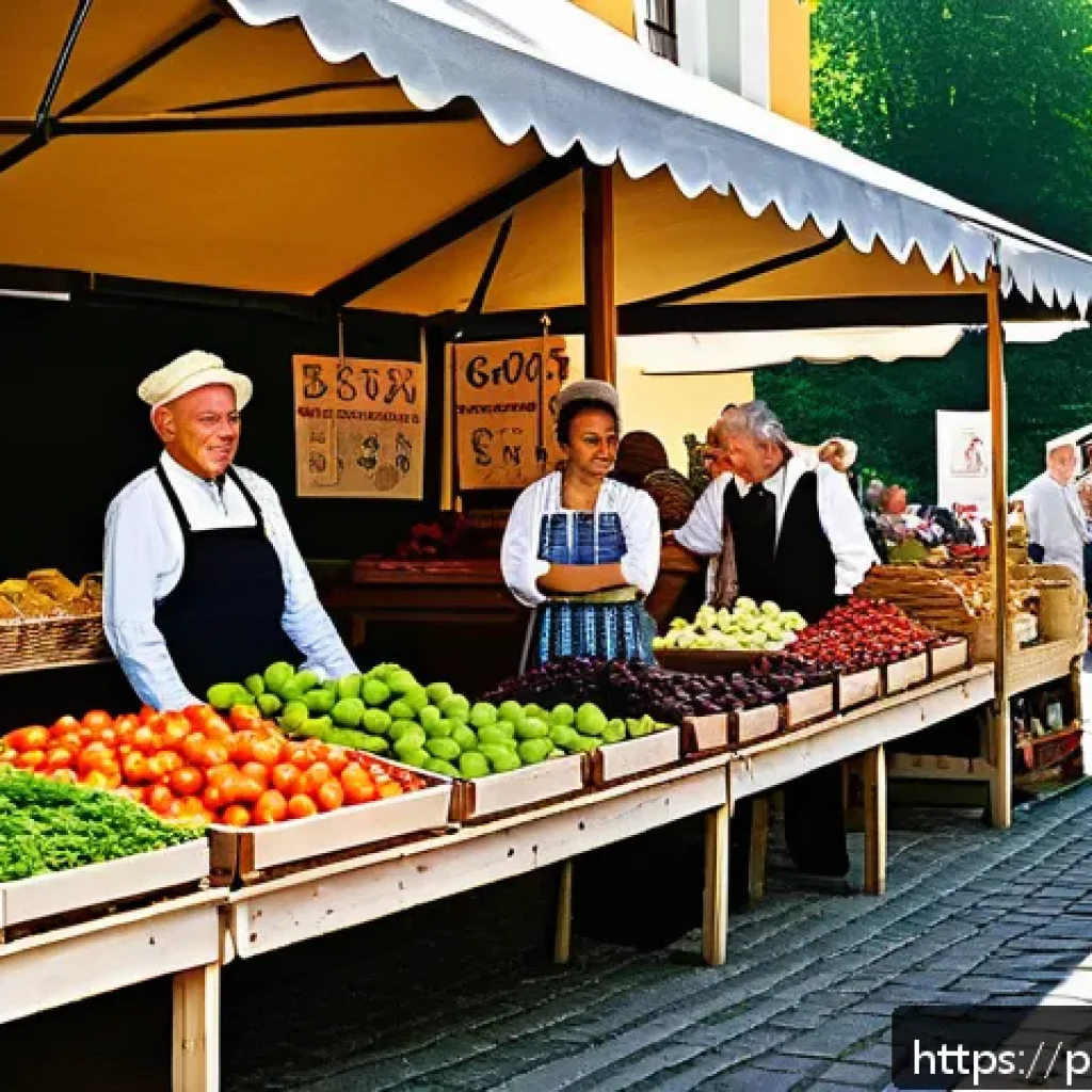 마켓플레이스의 로컬 마케팅 전략 - A lively local marketplace scene in a medium-sized Polish town during a traditional regional festiva...
