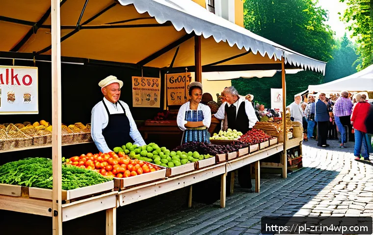 마켓플레이스의 로컬 마케팅 전략 - A lively local marketplace scene in a medium-sized Polish town during a traditional regional festiva...