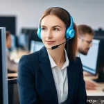 Home 23 마켓플레이스의 고객 불만 사항 해결 방법 - A professional customer service representative in a modern office environment, attentively listening...