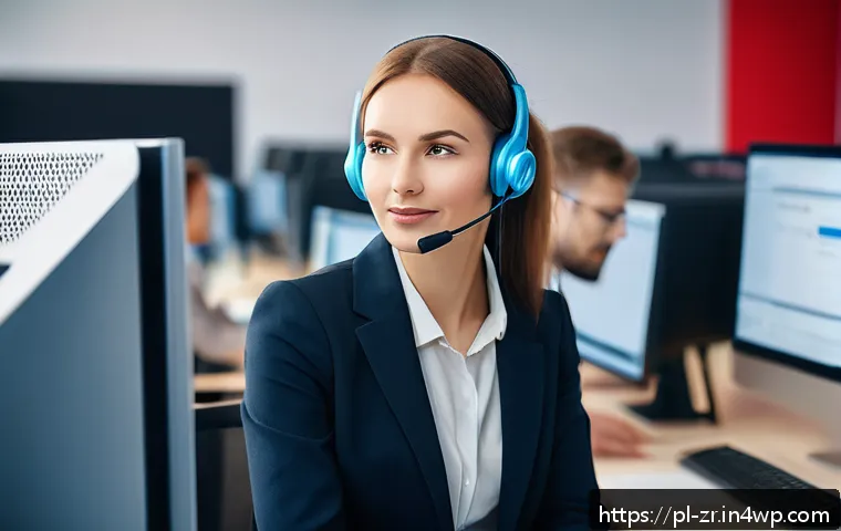 마켓플레이스의 고객 불만 사항 해결 방법 - A professional customer service representative in a modern office environment, attentively listening...